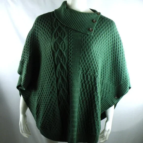 Talbots Green Cable Knit Cape Poncho Sweater - Picture 2 of 7